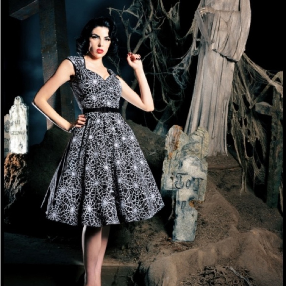 Pinup Couture Heidi dress in spiderwebs